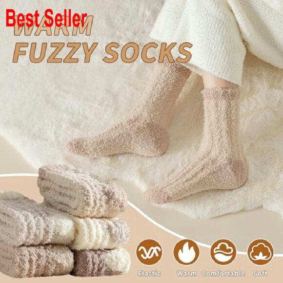 Super Soft Fuzzy Slipper Socks Cozy Winter Warm Fluffy Crew Socks - Picture 4 of 8